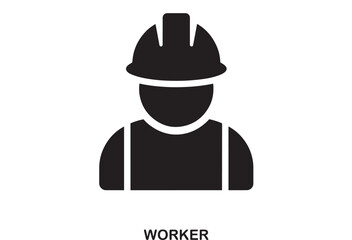 Simple black icon of a person wearing a hard hat, representing a worker or construction employee, on a white background