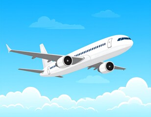 Obraz premium A white airplane flying in a blue sky with clouds