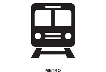 Simple black outline icon of a subway train front view on white background representing public transportation and city travel