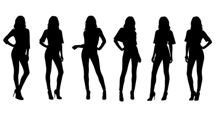 Obraz premium Diverse Group of Fashionable Women Silhouettes Posing in Stylish Outfits