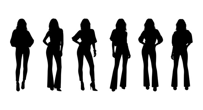 Collection of Diverse Fashionable Women Silhouettes Posing Against a White Background