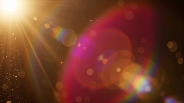 Golden Sunlight Lens Flare with Floating Particles and Bokeh Effect