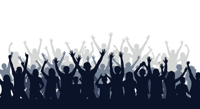 Excited Crowd Silhouette with Arms Raised Celebrating at an Event or Concert