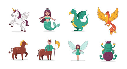 Fantasy creatures collection unicorn mermaid dragon phoenix centaur fairy © Fcraw