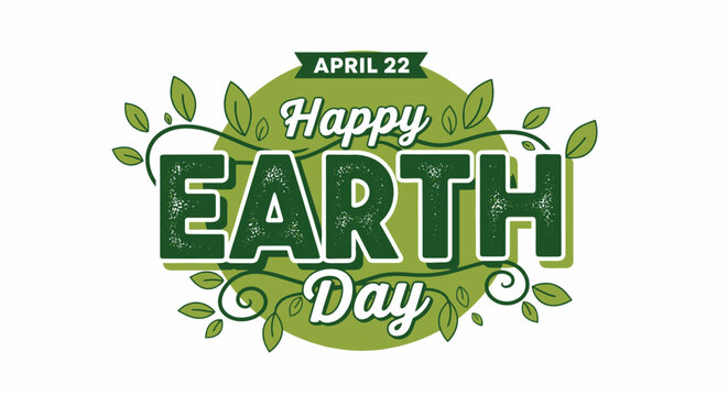 Happy Earth Day message with green leaves and vines, April 22 celebration
