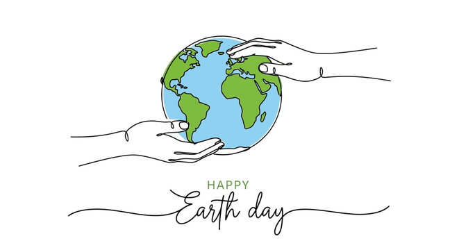 Happy Earth Day - Hands Protecting Planet Earth with Continents - Art