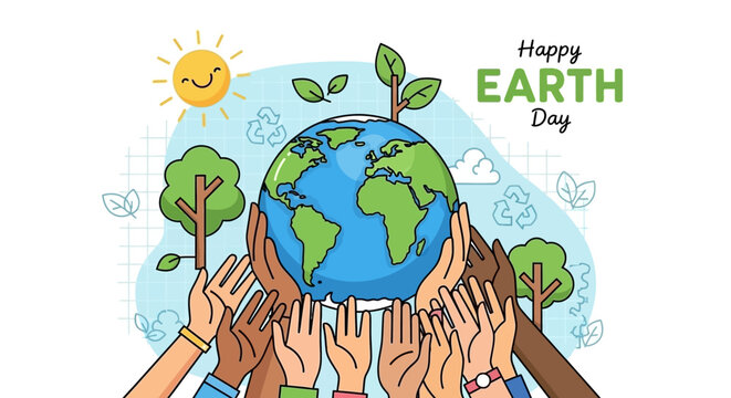 Diverse Hands Unite to Protect Planet Earth on Happy Earth Day Celebration