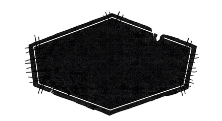 Obraz premium Geometric, textured black polygon with white outline, distressed look and stitching details