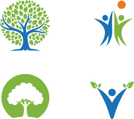 Fototapeta premium Tree and human nature logo set symbolizing growth wellness environment community and sustainability branding vector illustration design