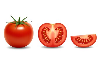 Tomato in various stages of slicing