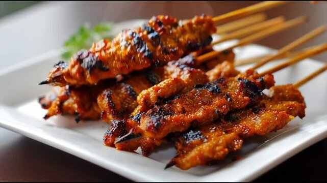 Delicious grilled chicken satay skewers with spicy peanut sauce