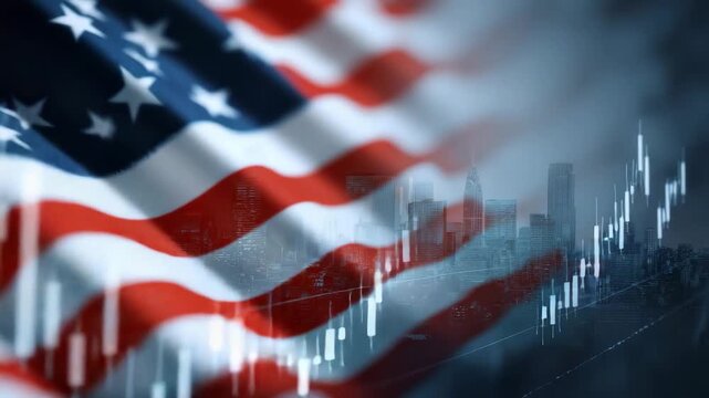 American flag with stock market graph overlay
