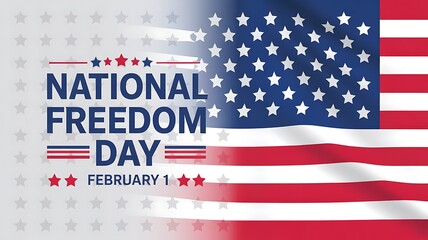 National freedom day banner with waving united states flag and bold typography commemorating liberty and equality on February first for American patriotic holiday celebrations