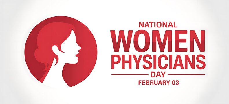 National women physicians day honoring female medical doctors with silhouette profile graphic and bold red typography for healthcare professional appreciation on February third day