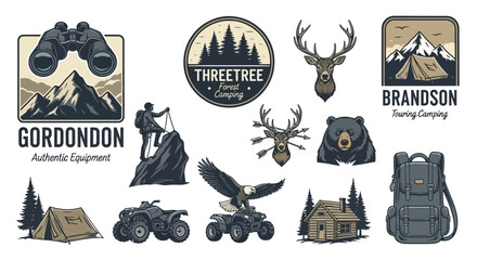 Vintage Outdoor Adventure Badges Collection for Camping and Hiking © Himari