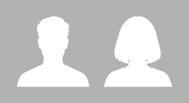 Diverse White Silhouettes of Men and Women for Profile Pictures on Grey Background