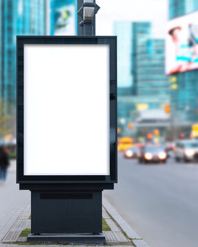Blank Vertical Billboard Mockup on Busy City Street