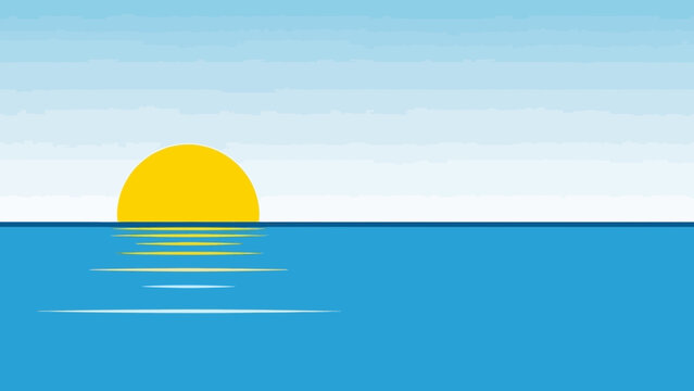 Serene sunset over calm ocean waters with vibrant yellow sun