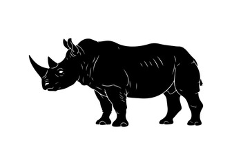 A bold and powerful black silhouette of a rhinoceros featuring its distinctive horn.