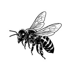 Black silhouette of a honey bee in flight.