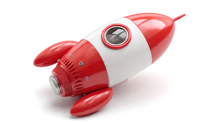 Retro Red Rocket Ship Isolated on White