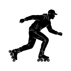 A dynamic black silhouette of a person roller skating in motion.