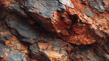 Close-up of rough reddish-brown and dark grey rock texture