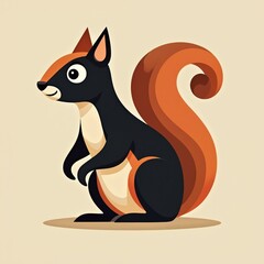 Obraz premium Stylized geometric squirrel illustration with bold orange and black colors. This playful animal character features clean lines and modern abstract shapes, suitable for graphic design projects.