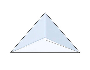 A geometric illustration displaying a light blue triangular prism against a stark black background, emphasizing simplicity