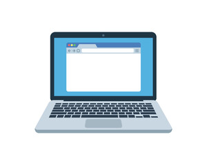 Laptop computer with open web browser window vector illustration