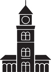 Obraz premium Historical institutional building silhouette icon clock tower structure with arched windows vector illustration sign