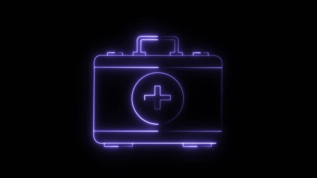 Glowing Neon First Aid Kit Icon with Medical Cross Symbol, Medical Emergency Healthcare Concept, Dark Background
