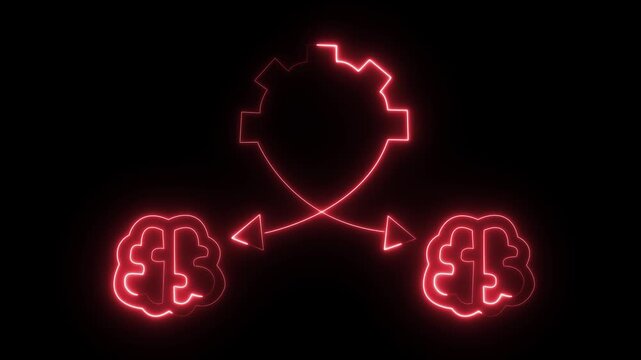 Neon brain connection glowing red neural network science technology innovation medical research futuristic digital art
