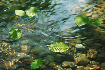 水面に浮かぶ緑の葉