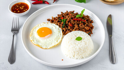 Spicy Thai Pad Kra Pao of stir fried basil