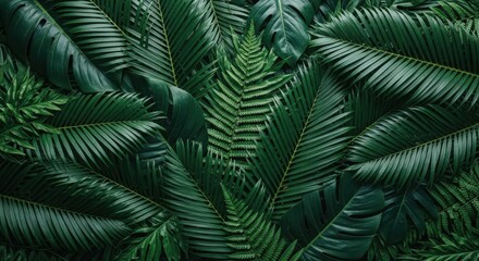 Dark green fern fronds with intricate leaf patterns