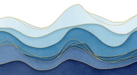 Abstract wavy layered blue shapes on white background