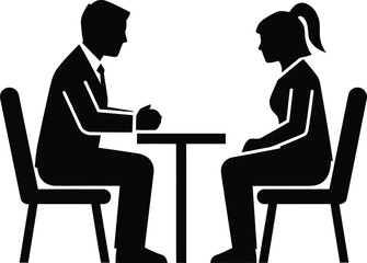 Man and woman in silhouette sitting at a table vector