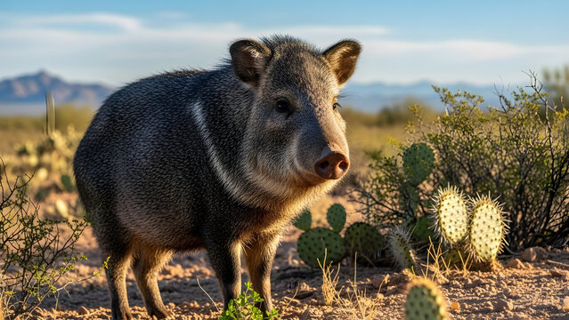 Wild Javelina in the Golden Hour of the Sonoran Desert
