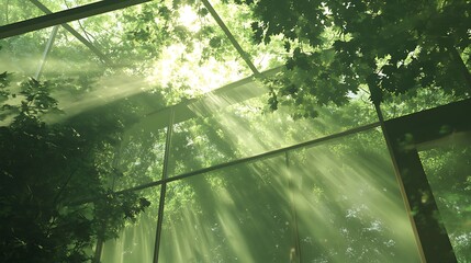 Sunlight streams through canopy of green leaves creating vibrant atmospheric scene