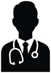 Black silhouette of a doctor wearing a stethoscope and tie