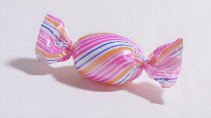 Striped Candy in Wrapper on White