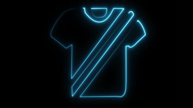 Blue Neon T-Shirt Icon Glowing on Black Background, Modern Graphic Design, Abstract Clothing Symbol with Electric Light Effect