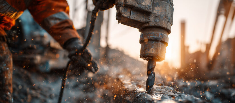 Mining worker operating a machine to extract minerals