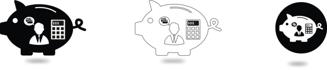 icons Piggy bank icons with financial symbols representing savings and investment concepts perfect for business and finance graphics