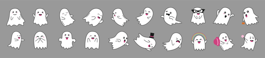 cute ghost halloween illustration set