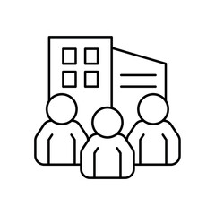 Icon a corporate organization building with team members, isolated against a clean background.