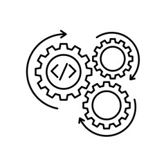 Icon an industrial automation system with digital gears, isolated against a clean background.