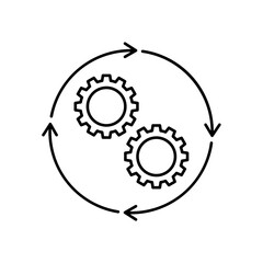 Icon an industrial operations cycle with integrated gears, isolated against a clean background.
