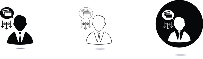 icons Business man icon with document and download arrows representing data transfer or information sharing flat design for digital concepts